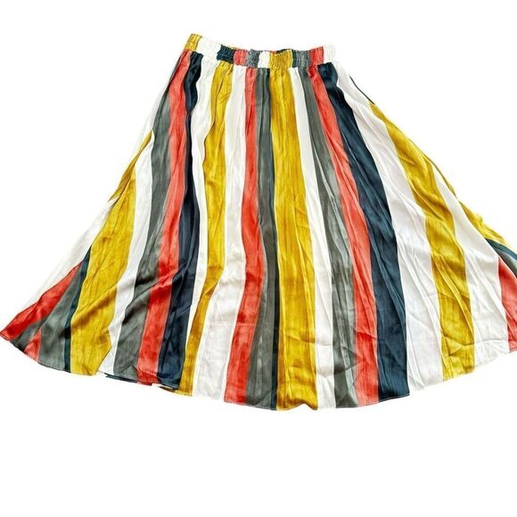 Downeast Striped Multicolor Skirt Midi Polyester Lined Size Medium Retro - Picture 6 of 9